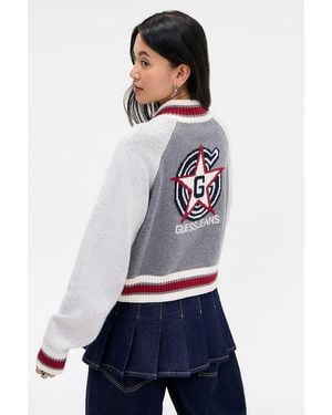 Guess Jeans Intarsia Knit Zip-through Jacket Xs At Urban Outfitters - White