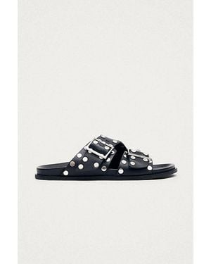 Alohas Alba Studs Leather Sandals - Black