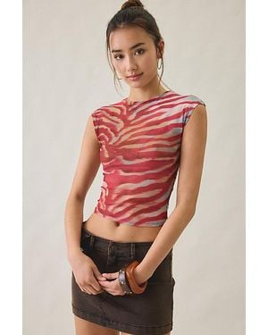 Urban Outfitters Uo Rea Short Sleeve Sheer Mesh Baby Tee - Pink