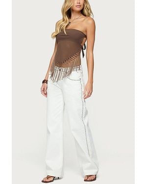 Edikted Backless Sheer Mesh Strapless Top - White