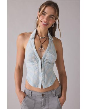 Urban Outfitters Uo Tough Luck Halter Cropped Top - Blue