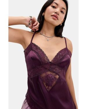 Out From Under Asymmetric Satin Cami Top - Purple