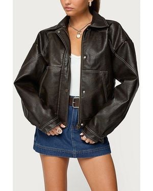 Edikted Jaxson Oversized Faux Leather Bomber Jacket - Black