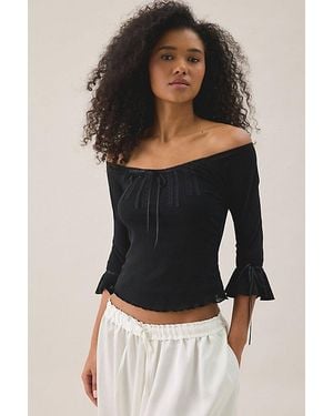 Kimchi Blue Kristy Ribbon Trim Mesh 3/4 Sleeve Top - Black