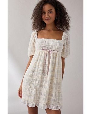 Kimchi Blue Daphne Ruffle Puff Sleeve Babydoll Mini Dress - White