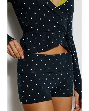 Out From Under Bec Polka Dot Foldover Shorts - Blue