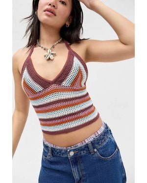 Roxy Uo Exclusive Stripe Knit Halter Top Xs At Urban Outfitters - Black