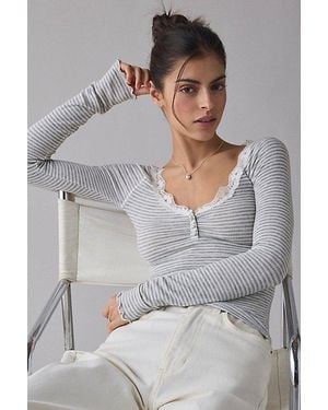 Out From Under Diana Layering Lace-Trim Henley Top - Gray