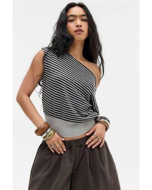 Urban Outfitters Uo Stripe Off-shoulder Banded Top - Grey