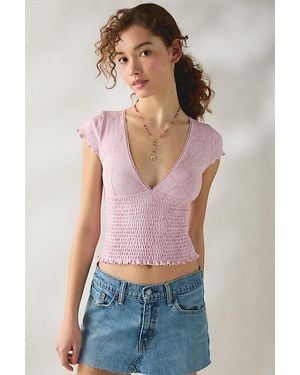 Kimchi Blue Only You Printed Smocked Short Sleeve Top - Red