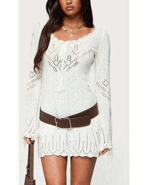 Edikted Shaia Pointelle Knit Mini Dress - White