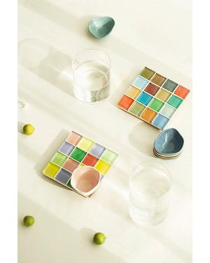 Subtle Studios Checkered Glass Tile Coaster - Yellow