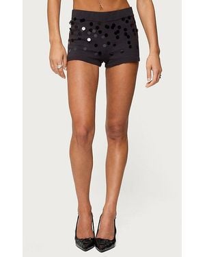 Edikted Cierra Sequin Knit Micro Shorts - Blue