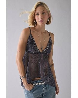 Urban Outfitters Uo Spellbound Shimmer Chiffon Hanky Hem Babydoll Cami - Black