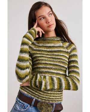 BDG Sammi Spacedye Stripe Slim Hooded Sweater - Green