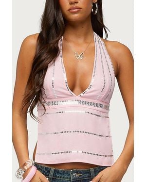 Edikted Roey Sequin Chiffon Backless Top - Pink