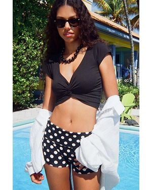 Out From Under Bec Twist-Front Cropped Tee Top - Black