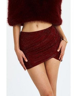 Miss Circle Darleen Rhinestone Mesh Low Waist Skirt - Red