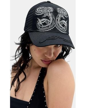 Ed Hardy Black Snake Duo Mesh Trucker Cap - Blue