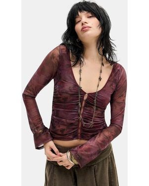 Motel Aifee Eyelet Long Sleeve Top S At Urban Outfitters - Red