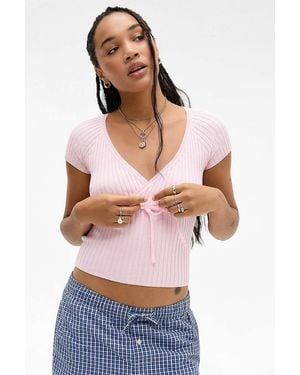 Urban Outfitters Uo Surplice Short Sleeve Top - Grey