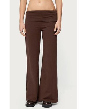 Edikted Petite Wide Leg Fold Over Pants - Brown