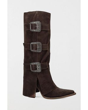 Dingo Buckle Bunny Suede Foldover Cowboy Boot - Brown