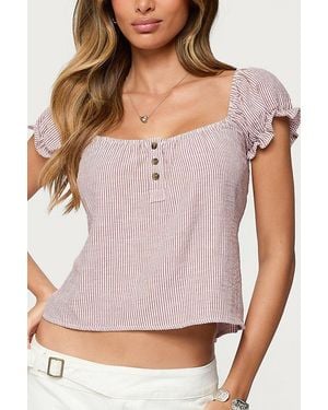 Edikted Rhory Pinstripe Babydoll Top - Pink