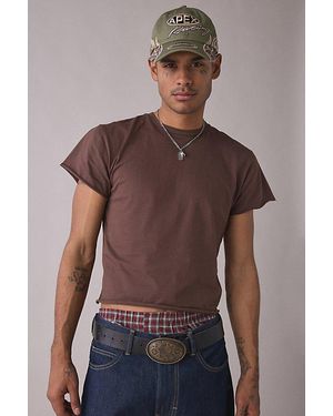 Vintage & ReMADE by UO Remade By Uo Overdyed Raw Cropped Tee - Brown