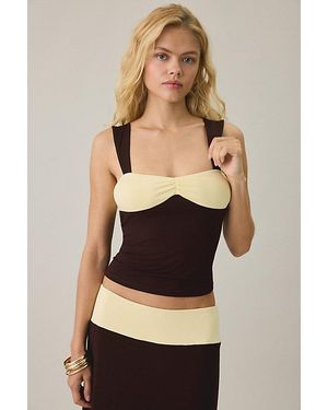Motel Lurie Colorblock Pinch-Front Cropped Tank Top - Black