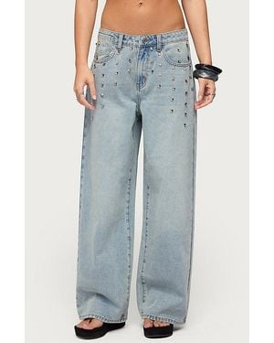 Edikted Oaklee Studded Low Rise Baggy Jeans - Blue