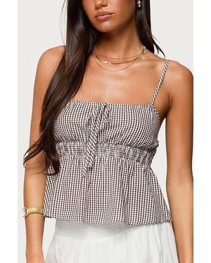 Edikted Zahara Gingham Babydoll Top - Gray