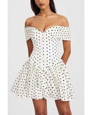 Miss Circle Edeline Polka Dot Off-The-Shoulder Pleated Mini Dress - White
