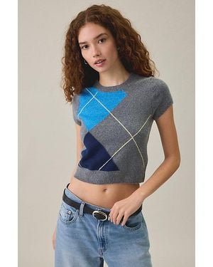 BDG So Soft Argyle Short Sleeve Sweater - Blue