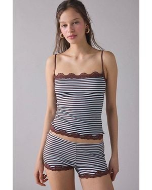 Out From Under Elise Lace Trim Cami + Micro Shorts Pj Set - Multicolor
