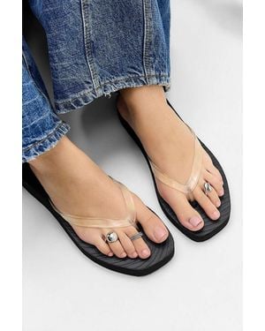 Sleeper Black Mid Platform Flip Flops - Blue