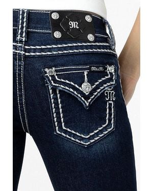Miss Me Loose Saddle Stitch Border Bootcut Jean - Blue