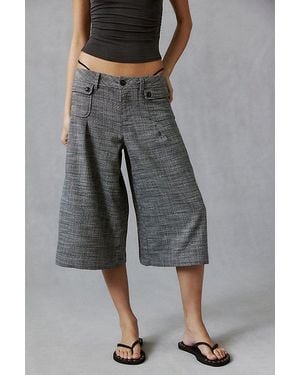 BDG Suited Up Tweed Low-Rise Culotte Pants - Gray