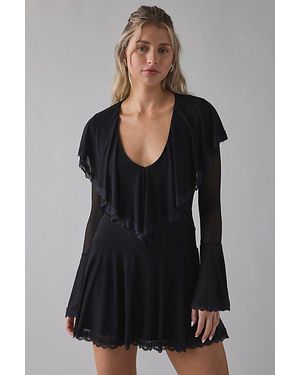 Kimchi Blue Castle Dweller Lace Trim Bell Sleeve Mini Dress - Black