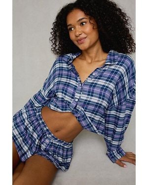 Out From Under Daydreamer Twist-Front Button Down Shirt Top - Blue