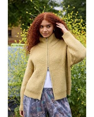 Urban Outfitters Uo Finn Funnel Neck Zip-through Cardigan - Green