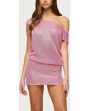 Edikted Mei Off Shoulder Sequin Knit Dress - Purple