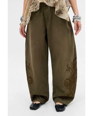 Ed Hardy Uo Exclusive Khaki Dragon Embroidered Cocoon Jeans - Green