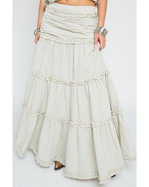 Daisy Street Dew Check Tiered Maxi Skirt - White