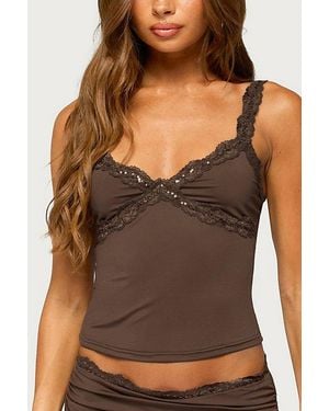 Edikted Limor Sequin Lacey Tank Top - Brown
