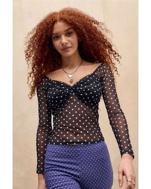 Silence + Noise Silence + Noise Aria Dot Mesh Long Sleeve Top - Blue
