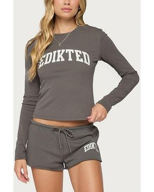 Edikted Sporty Babe Long Sleeve T Shirt - Gray