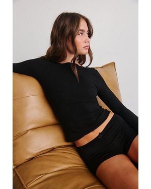 Out From Under Callie Ultralight Knit Micro Shorts Pj Set Top - Black