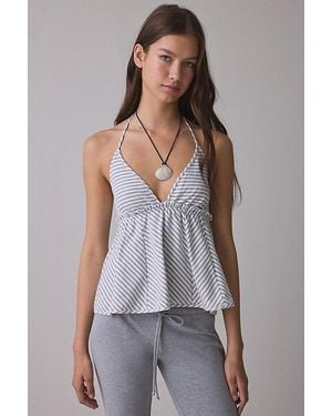 BDG Meggy Plunging Halter Neck Babydoll Cami - Gray