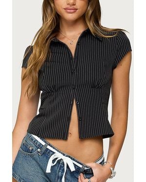 Edikted Juney Pinstripe Tailored Button Up Shirt Top - Multicolor